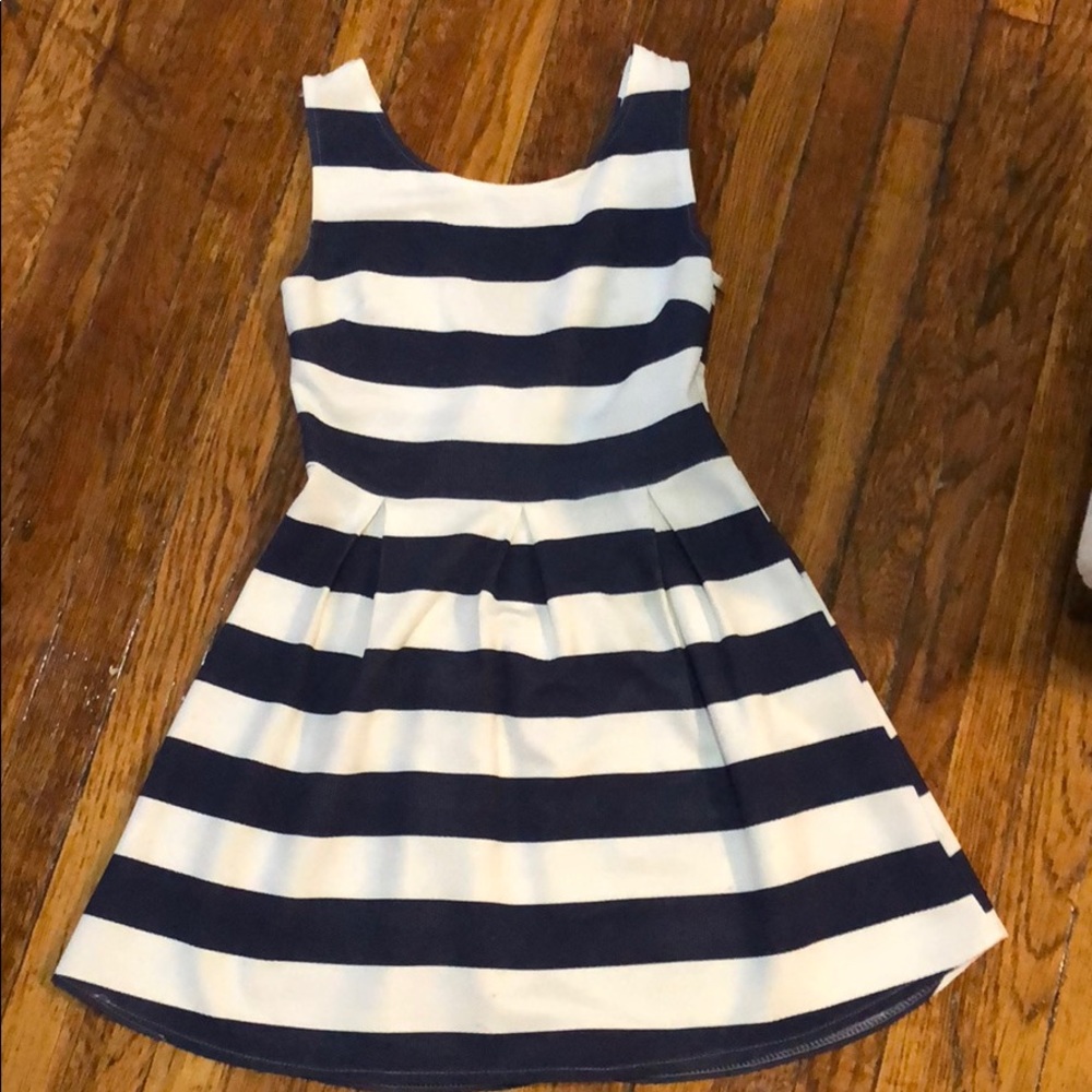 Blue and white striped dress